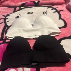 H&M White & Black Ribbed Bandeau Tank Tops